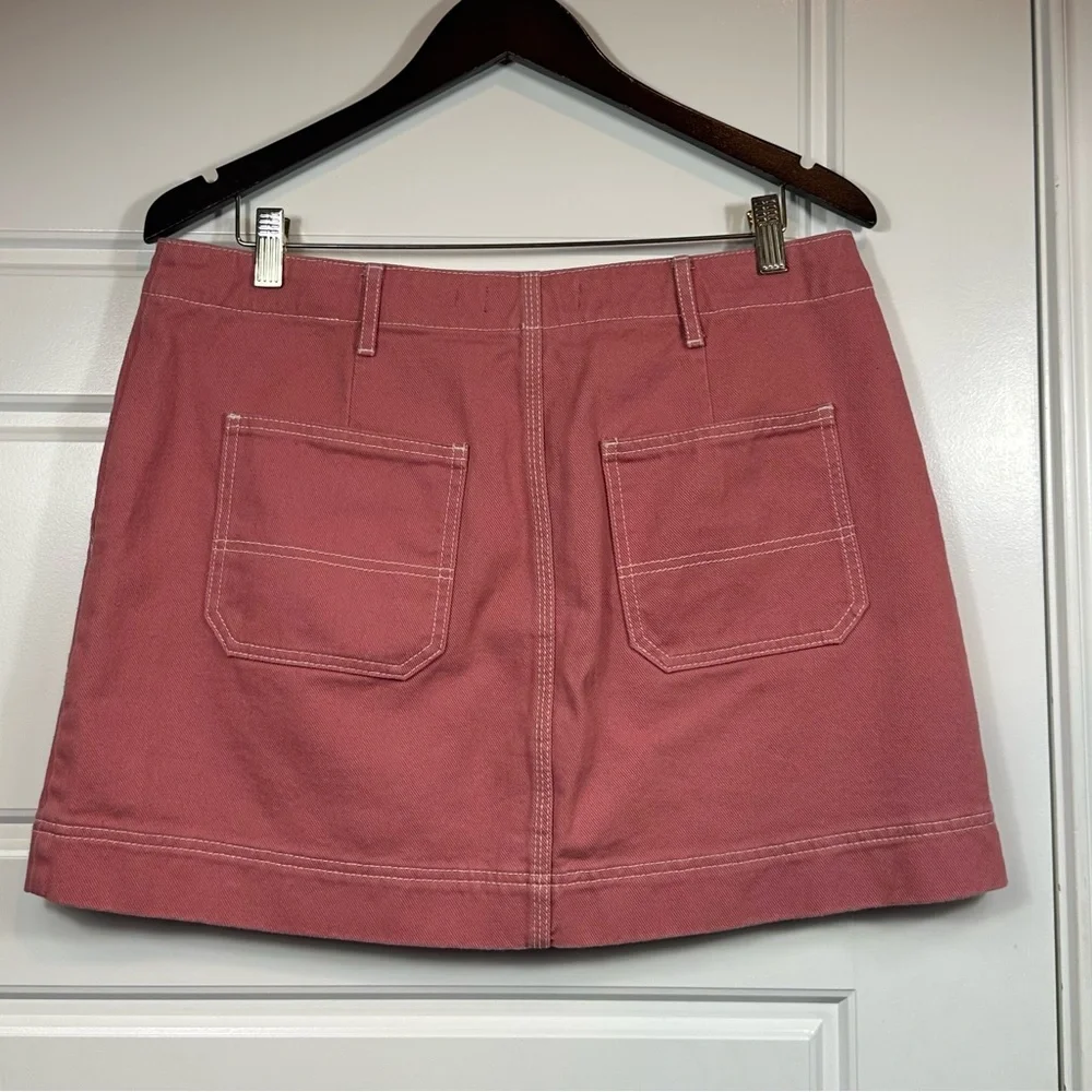 American Apparel Classic High Rise Denim Utility Mini Skirt Dusty Rose Size XL